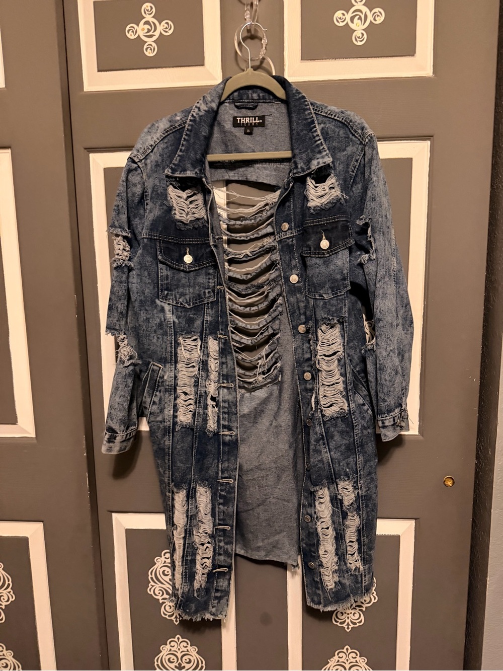 Women’s Distressed Denim Jacket in Blue